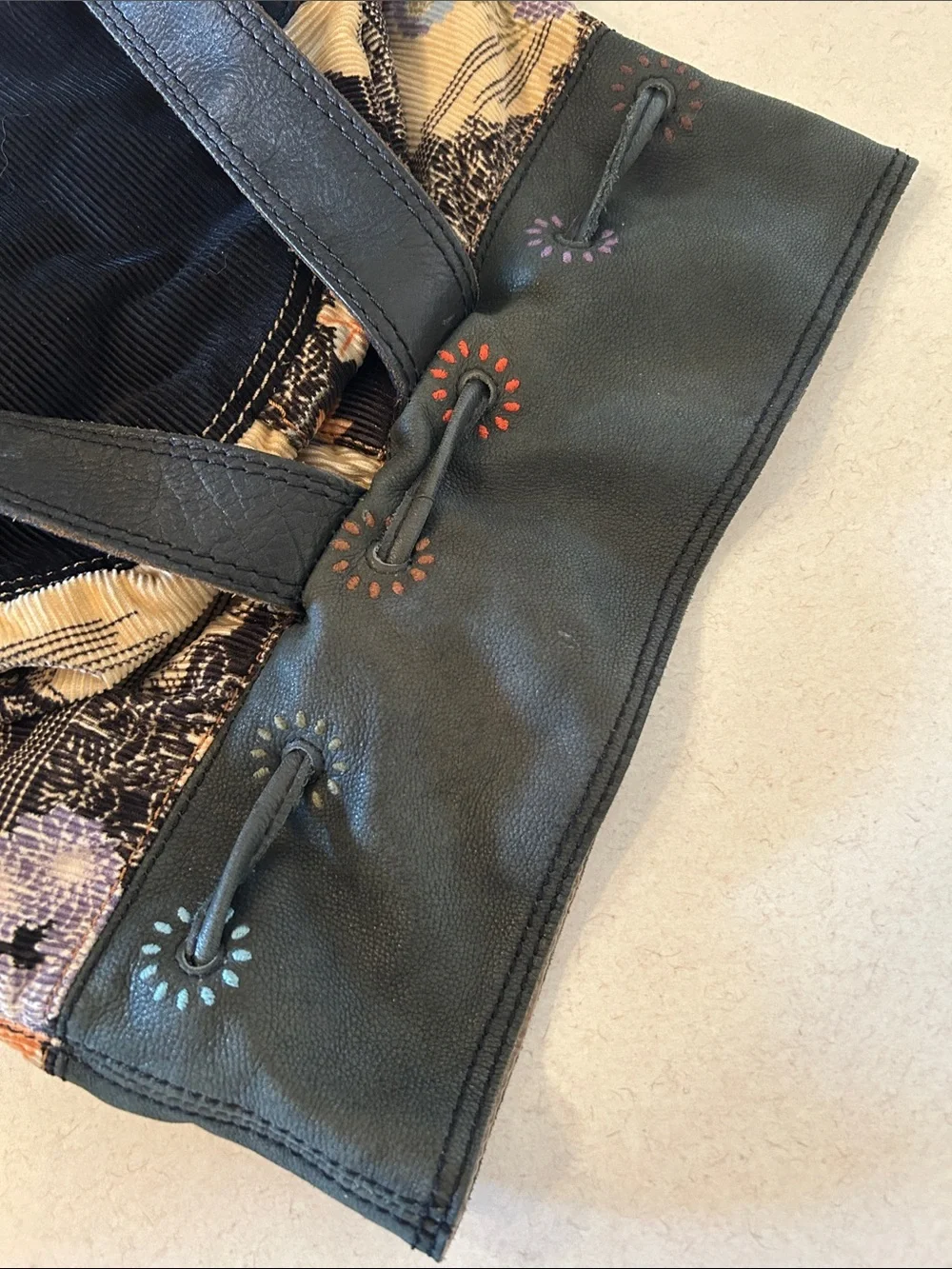 Lucky Brand Floral Leather Drawstring Backpack Sling Bag Shoulder Bag Crossbody